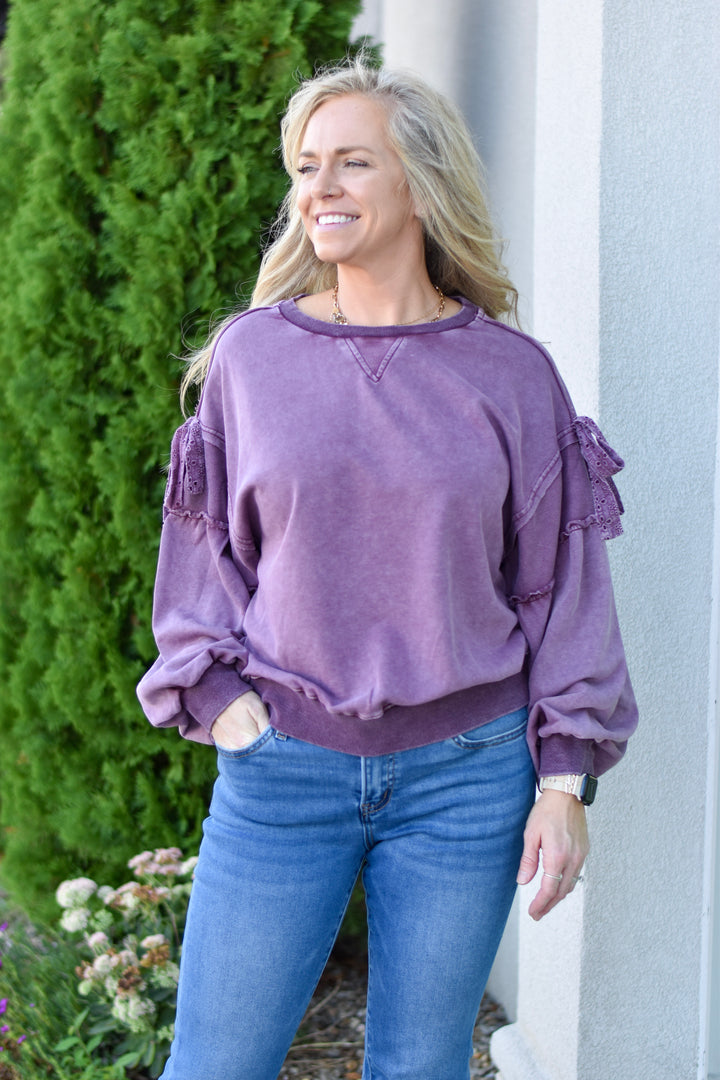 Plum Pretty Bow Sweatshirt