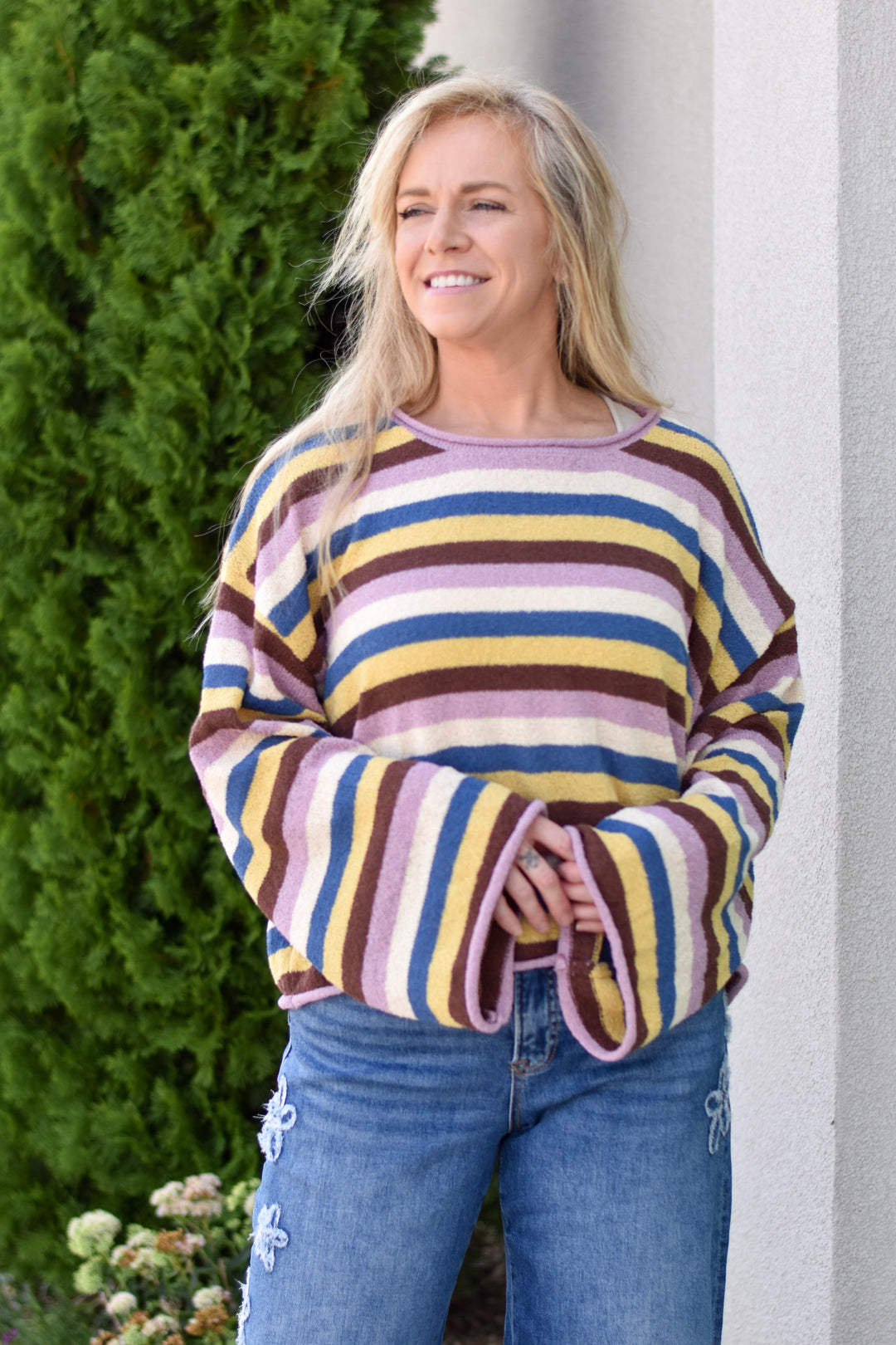 Free Vibes Stripe Relax Sweater