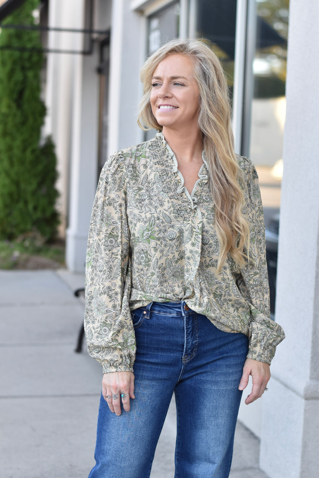 Vintage Bloom Ruffle Blouse