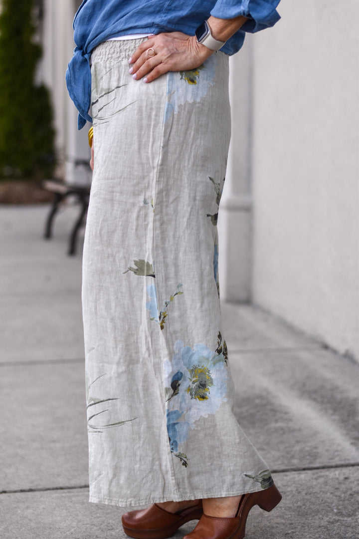 Tempo Paris Floral Linen Smocked Pants