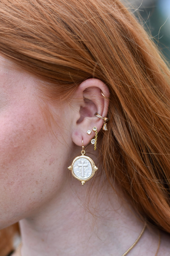 Mixed Metal Cross Earrings