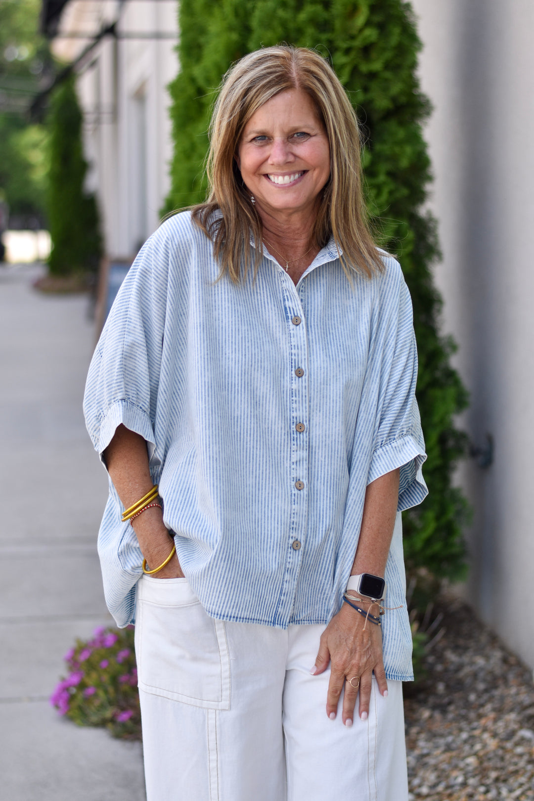 Weekend Wanderer Chambray Stripe Top