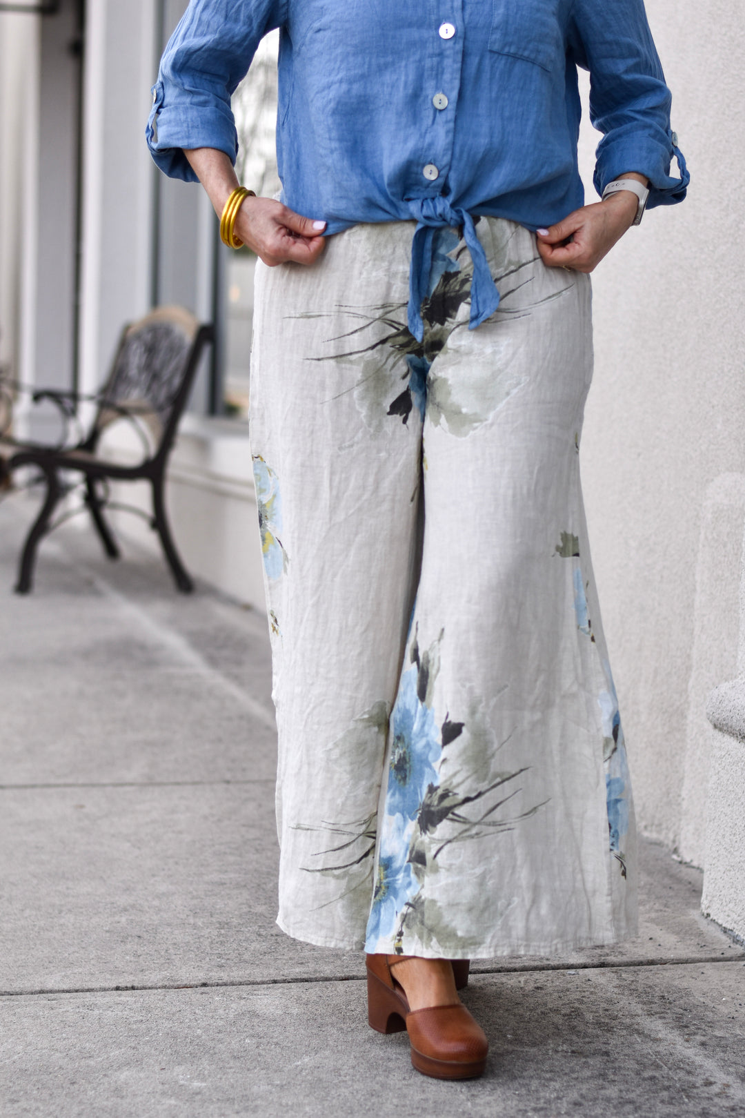 Tempo Paris Floral Linen Smocked Pants