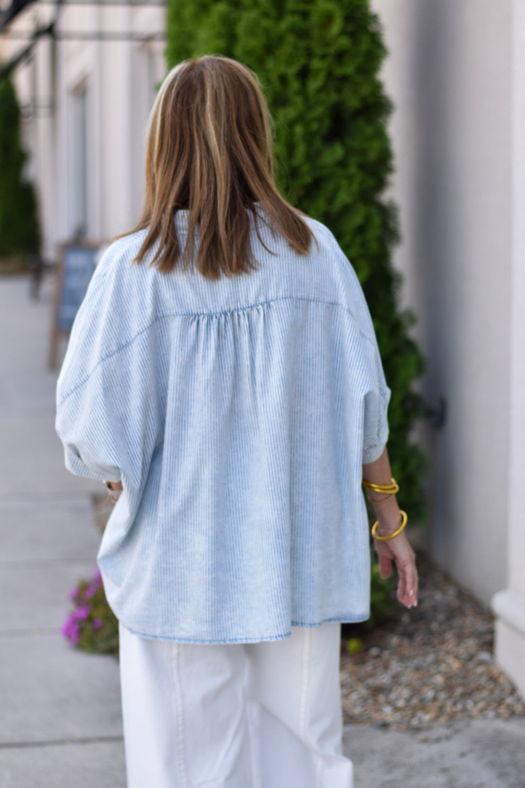 Weekend Wanderer Chambray Stripe Top