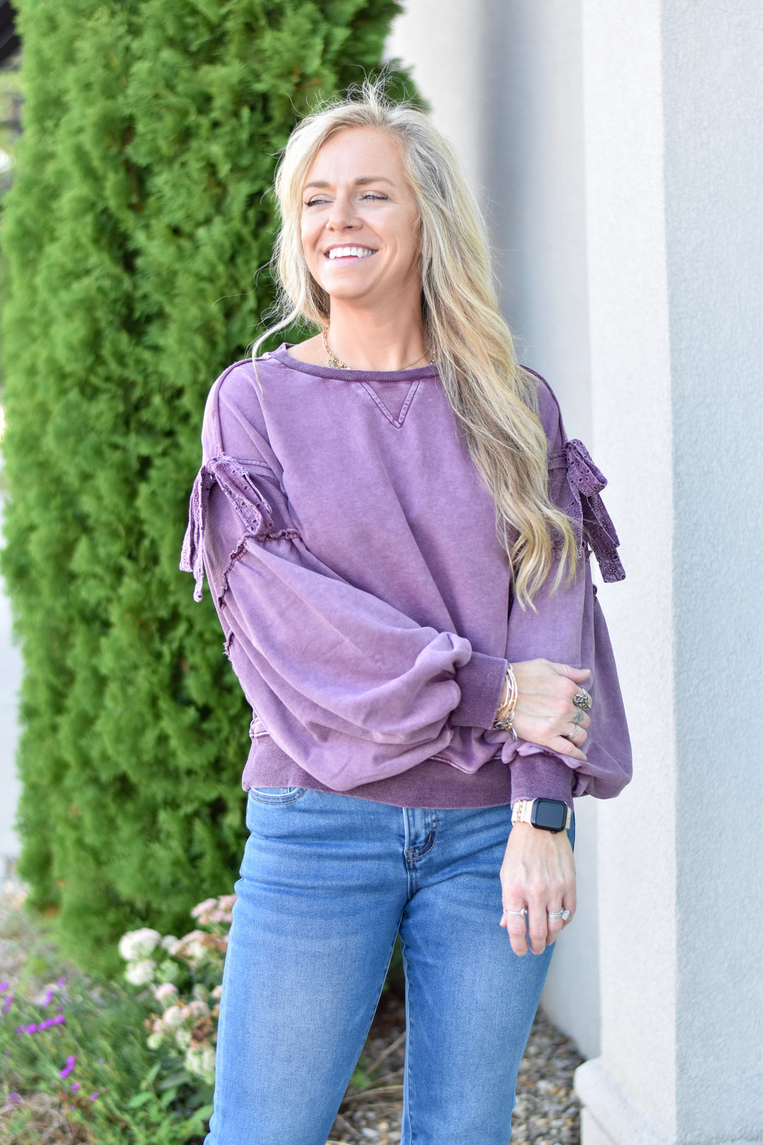 Plum Pretty Bow Sweatshirt
