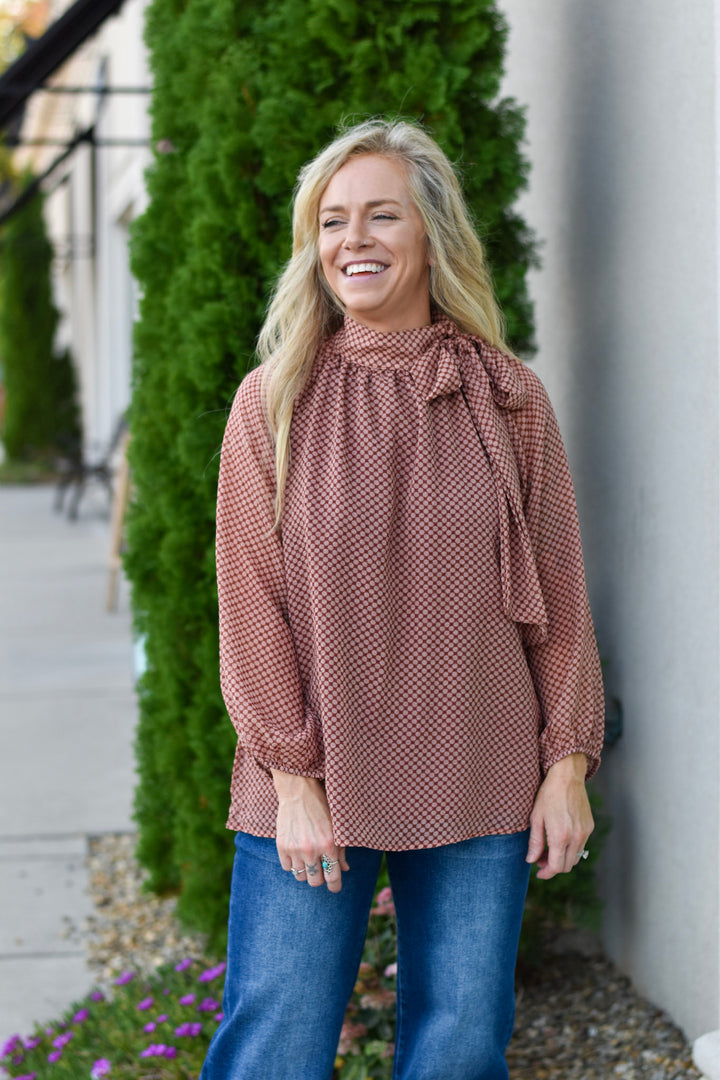 Polka Dot Sweetheart Ribbon Tie Blouse