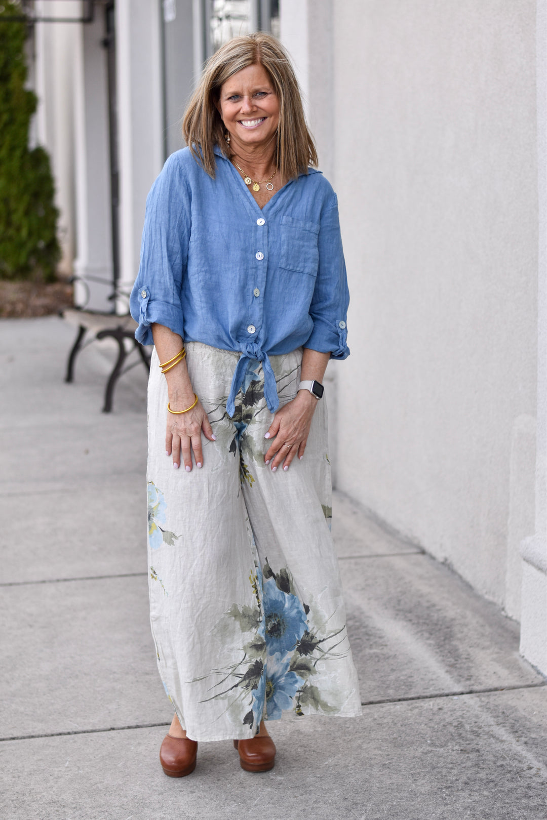 Tempo Paris Floral Linen Smocked Pants