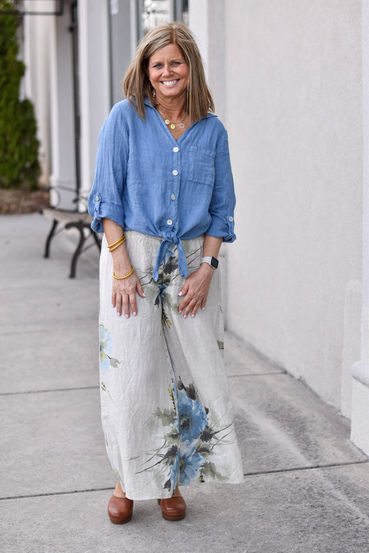 Tempo Paris Floral Linen Smocked Pants