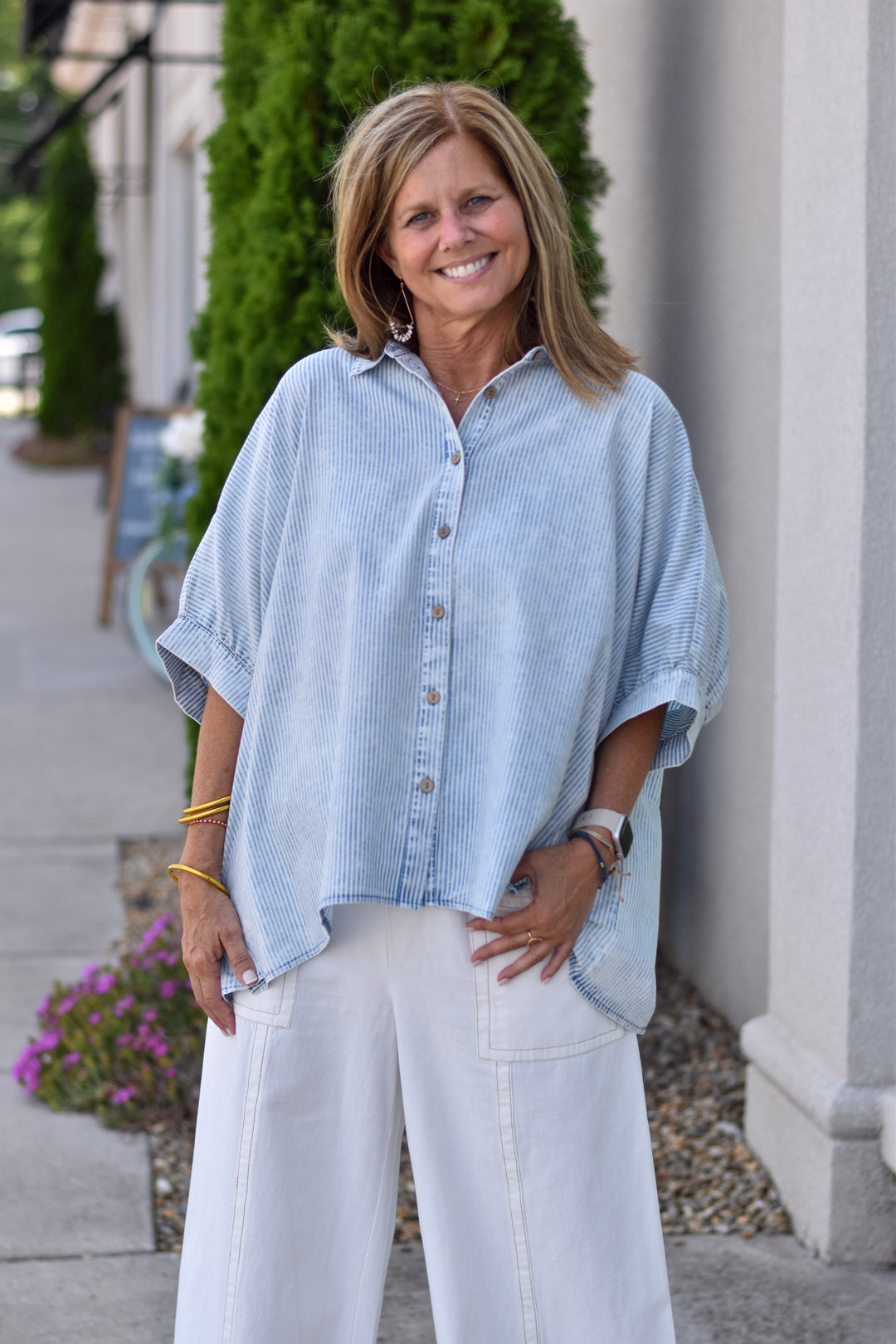 Weekend Wanderer Chambray Stripe Top