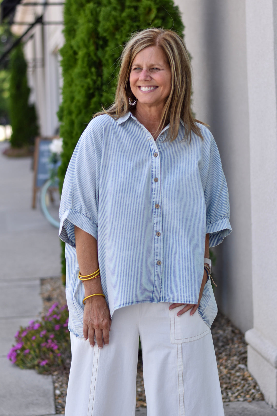 Weekend Wanderer Chambray Stripe Top