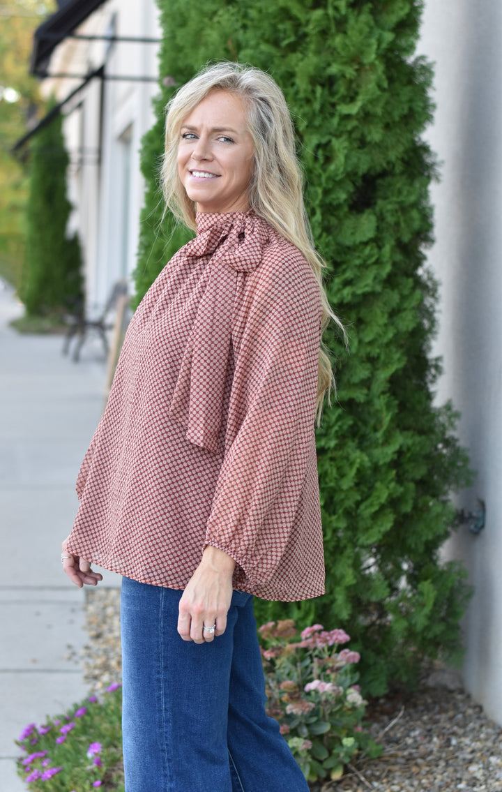Polka Dot Sweetheart Ribbon Tie Blouse