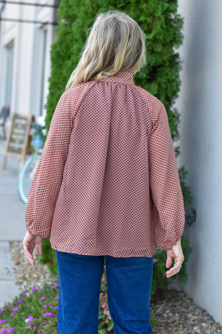 Polka Dot Sweetheart Ribbon Tie Blouse