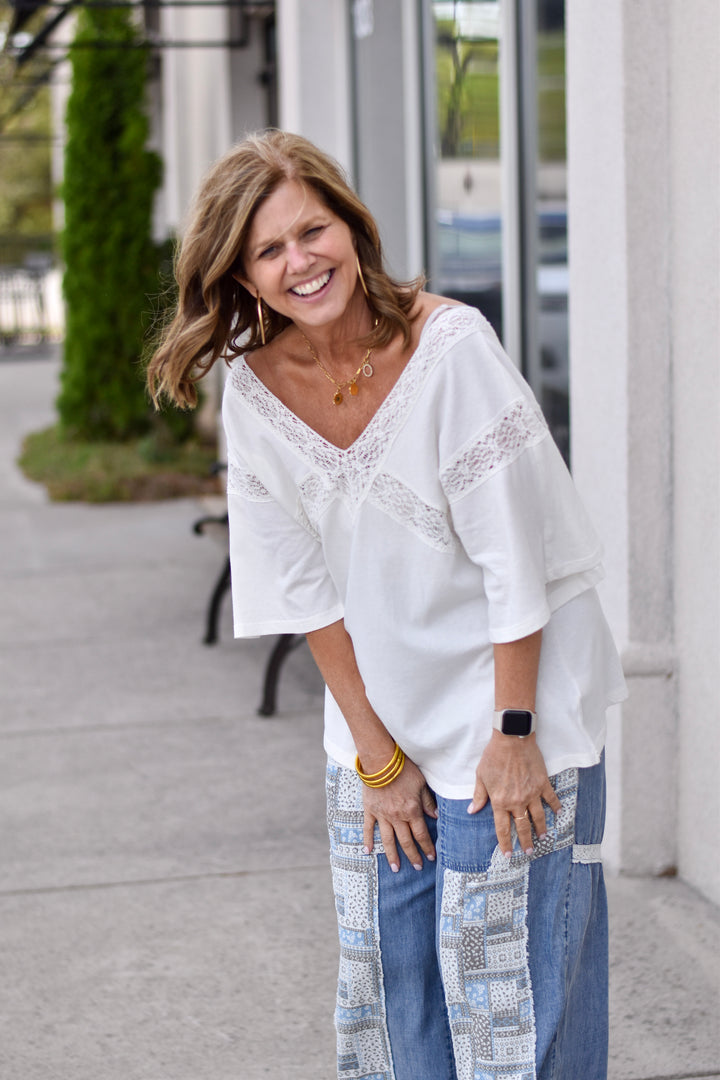 Easel Boho Lace Trim Top