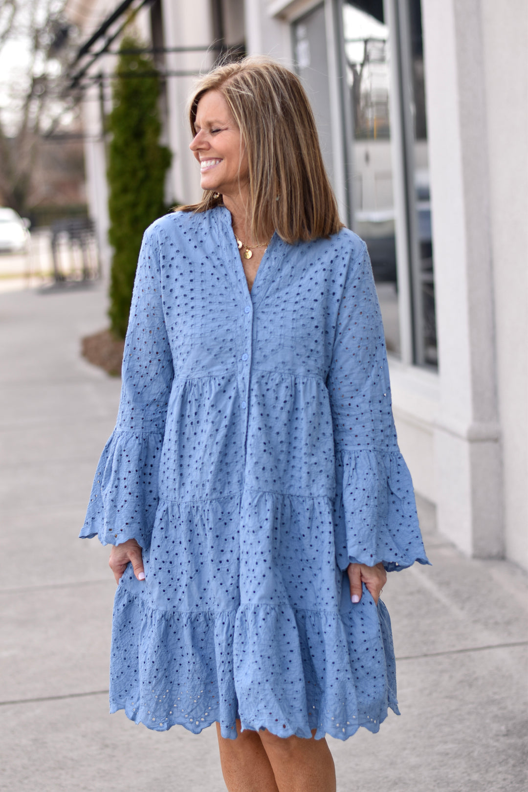 Tempo Paris Cotton Eyelet Dress Small / Denim
