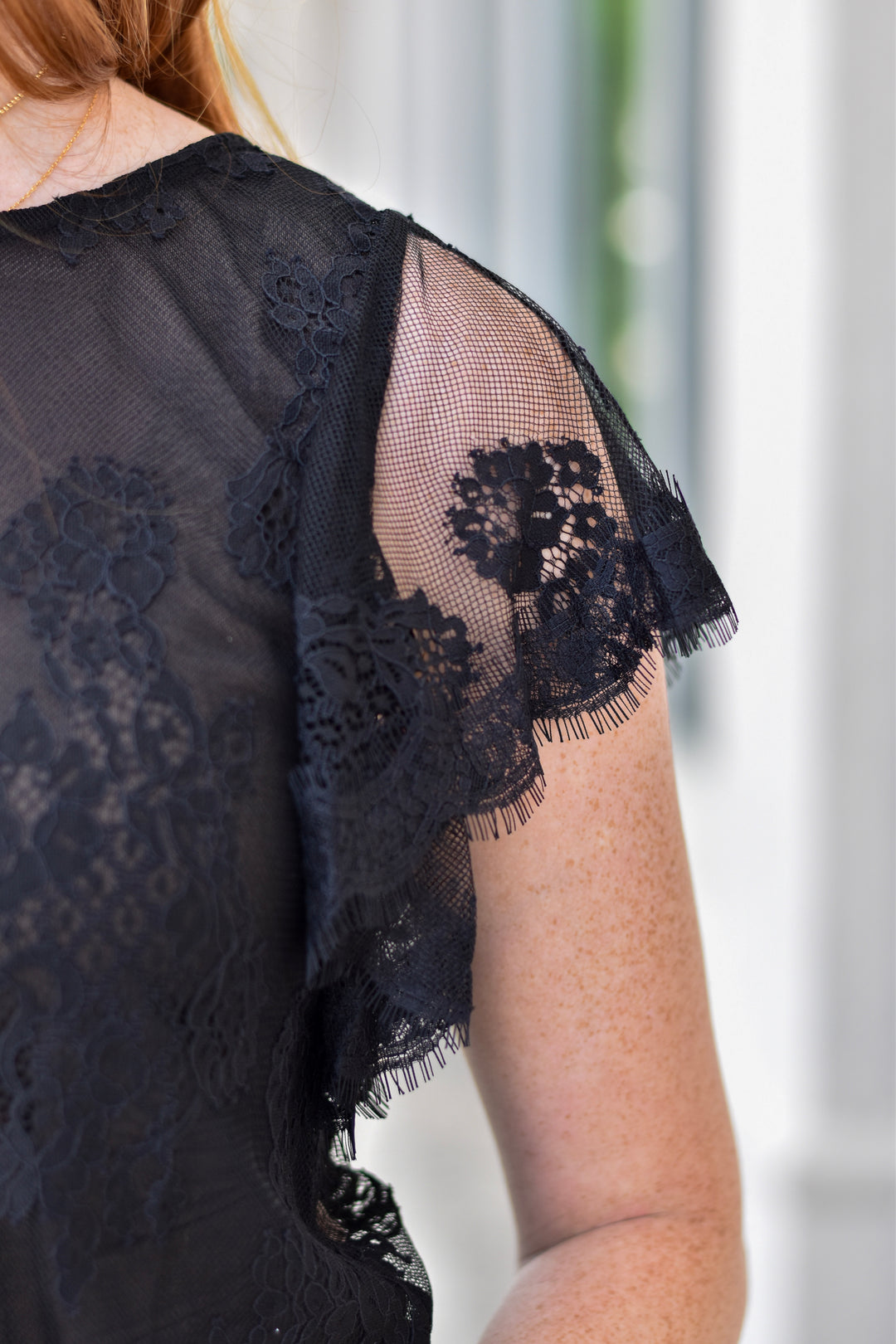 Lace Flutter Sleeves See-Through Top