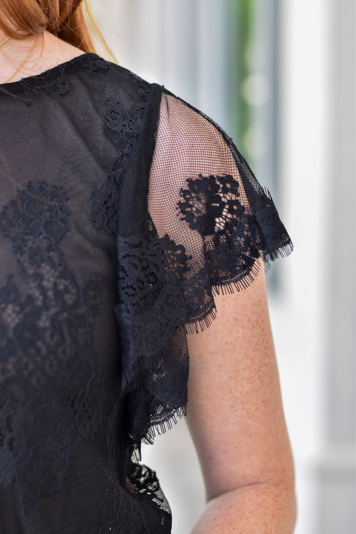 Lace Flutter Sleeves See-Through Top