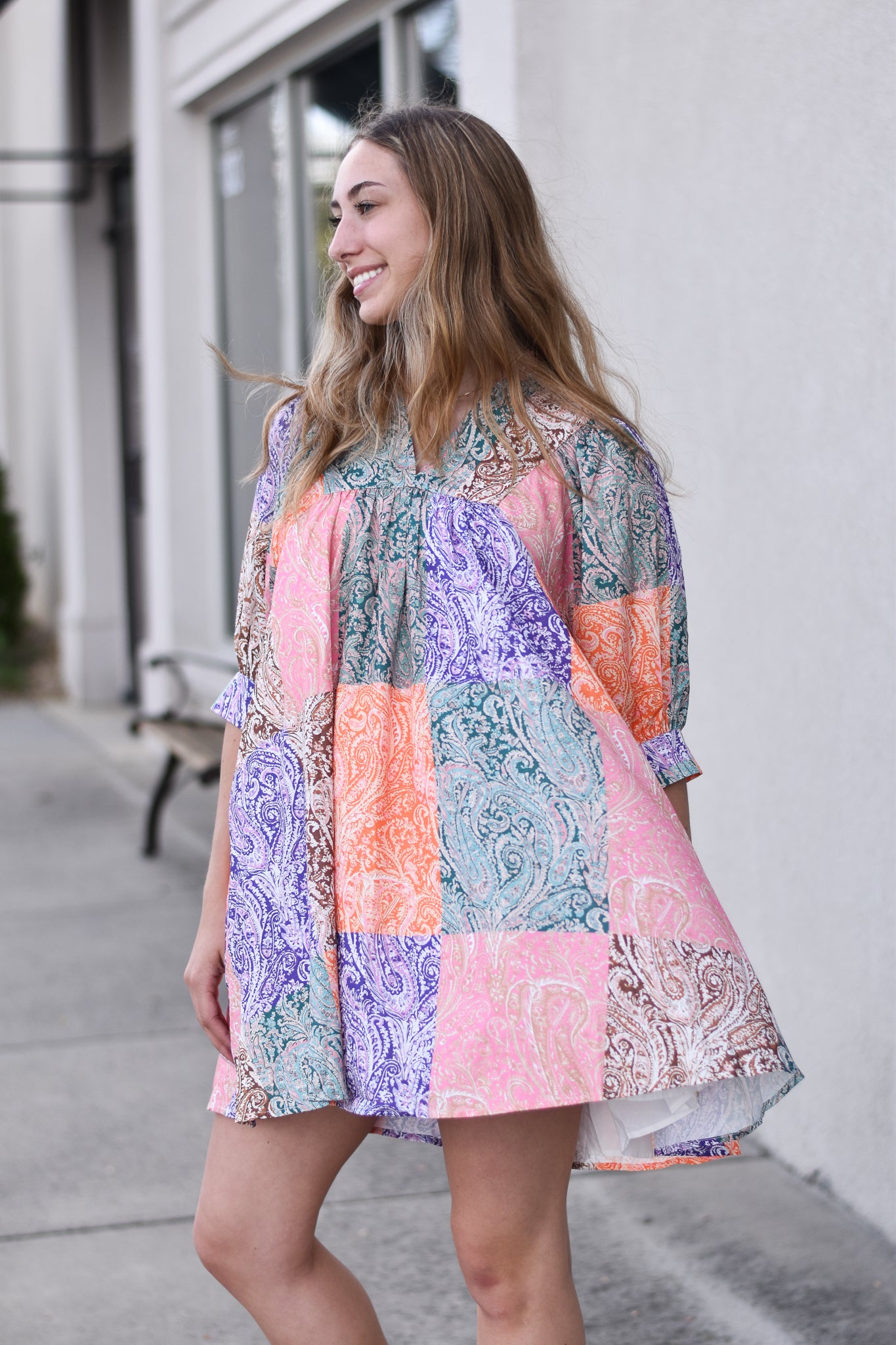 Paisley Colorblock Mini Dress