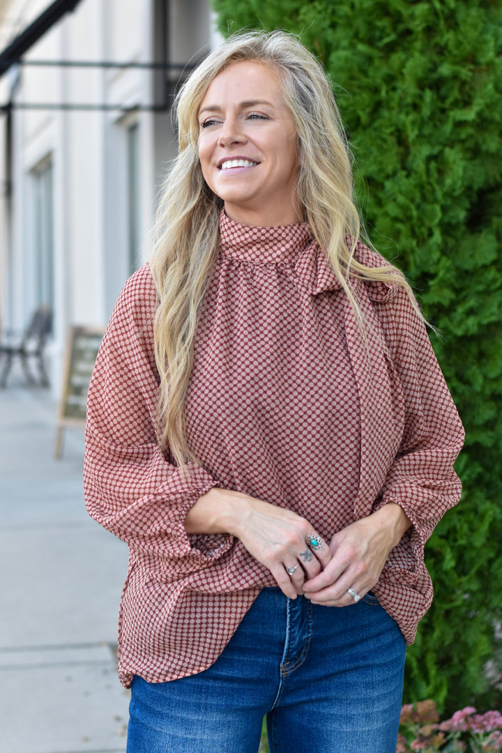 Polka Dot Sweetheart Ribbon Tie Blouse
