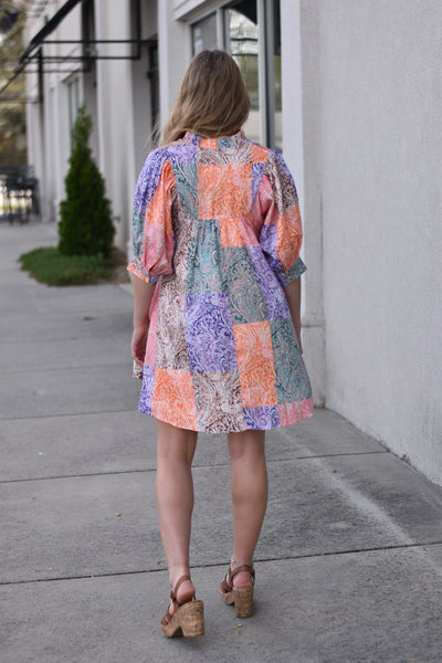 Paisley Colorblock Mini Dress