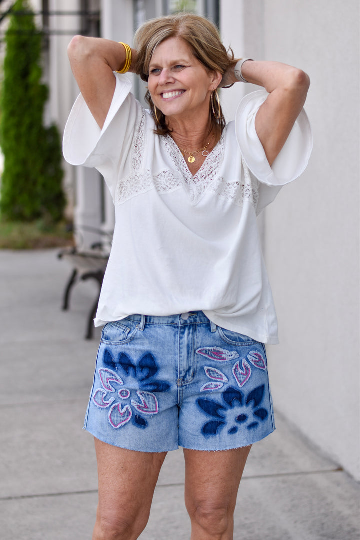 Oli & Hali Bloom Patch Denim Shorts