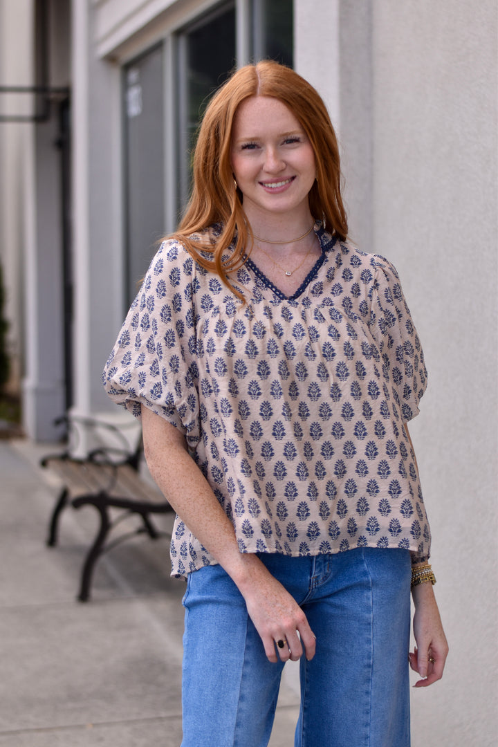 Umgee Carolina Skies Scallop Top