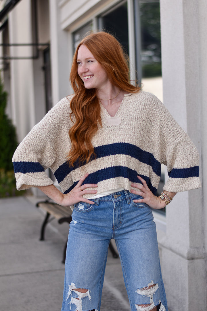 Illa Illa Stripe 3/4 Sleeves Sweater