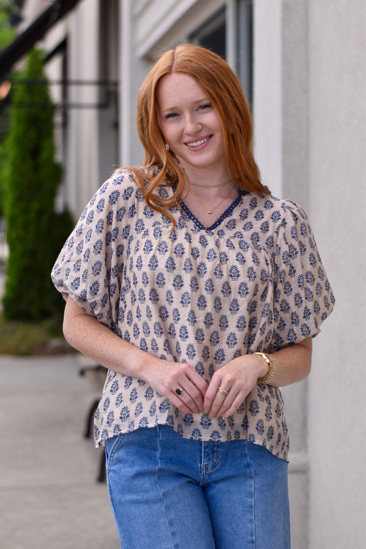 Umgee Carolina Skies Scallop Top