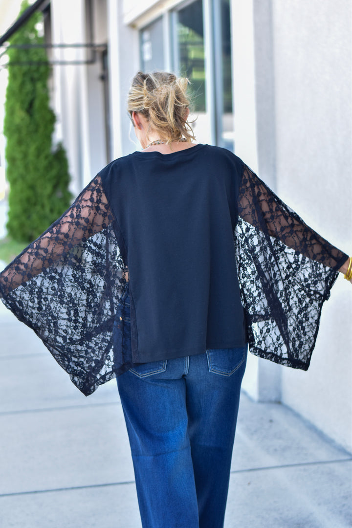 Free Bird Lace Graphic Kimono Top