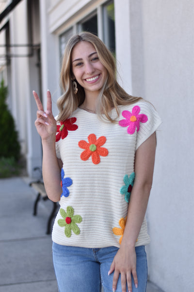 Crochet Flower Embroidery Top
