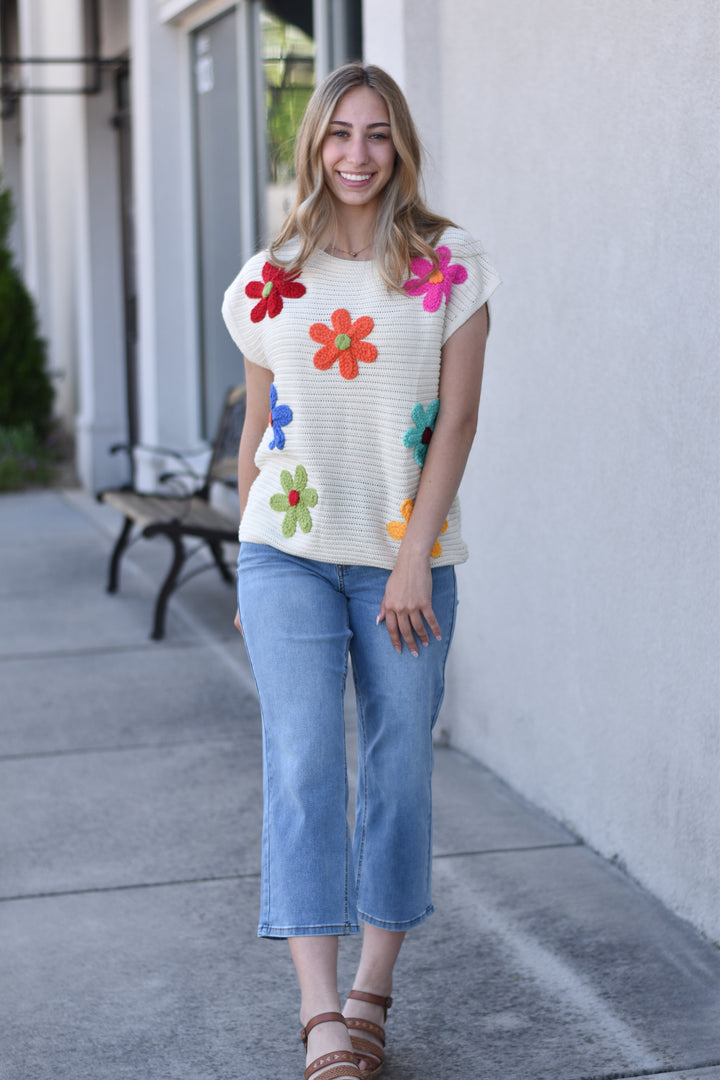 Crochet Flower Embroidery Top