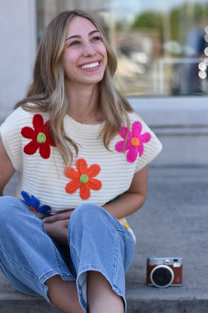 Crochet Flower Embroidery Top