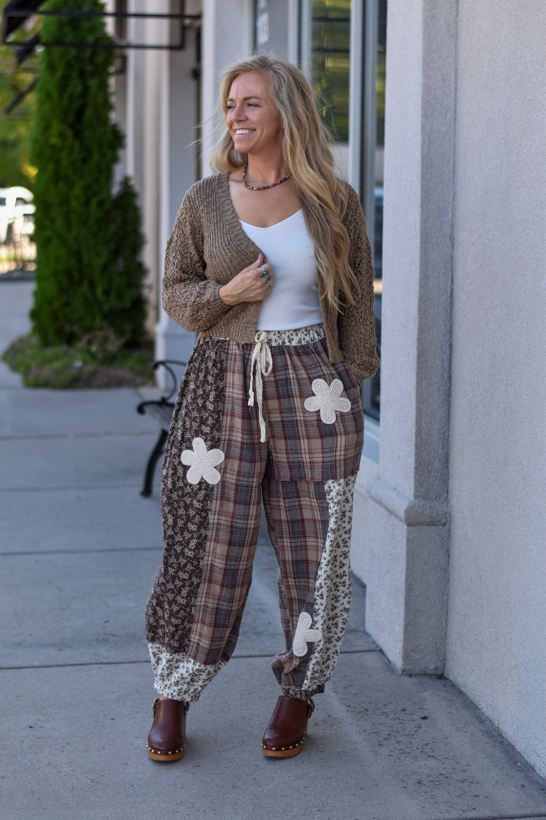 Easel Plaid & Floral Jogger Pants