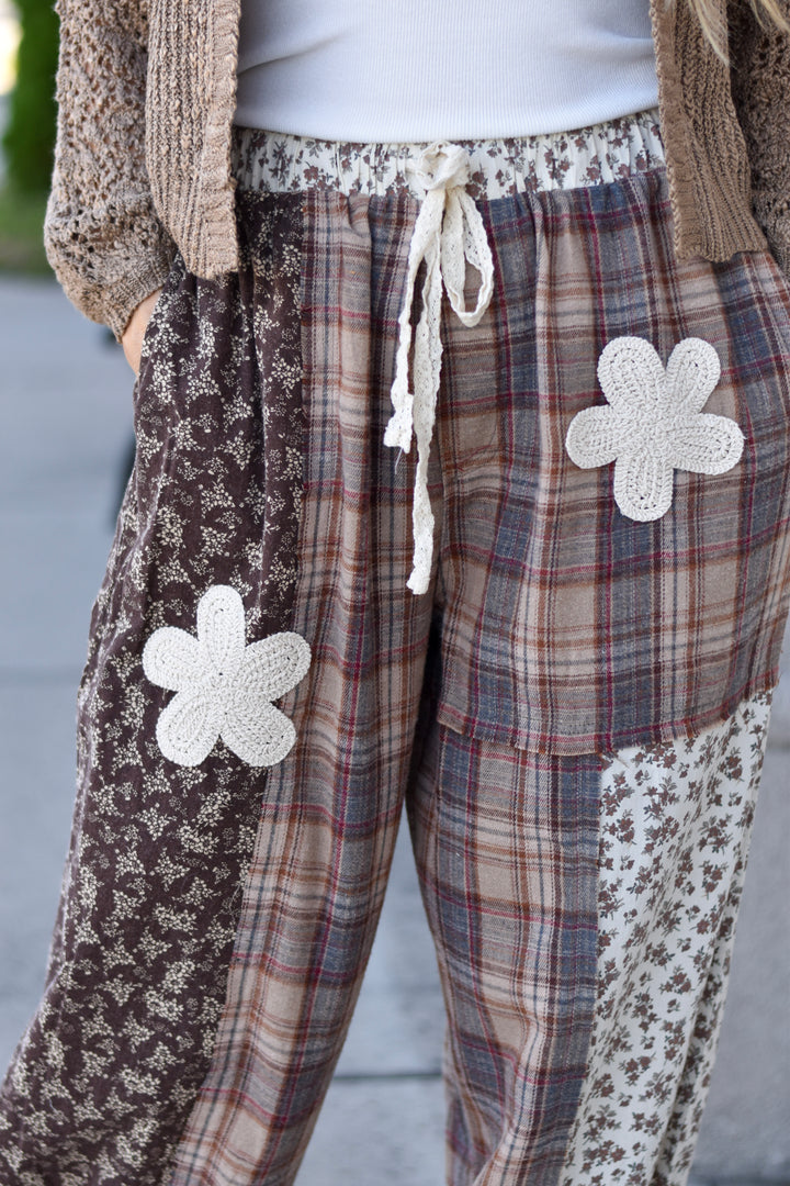 Easel Plaid & Floral Jogger Pants