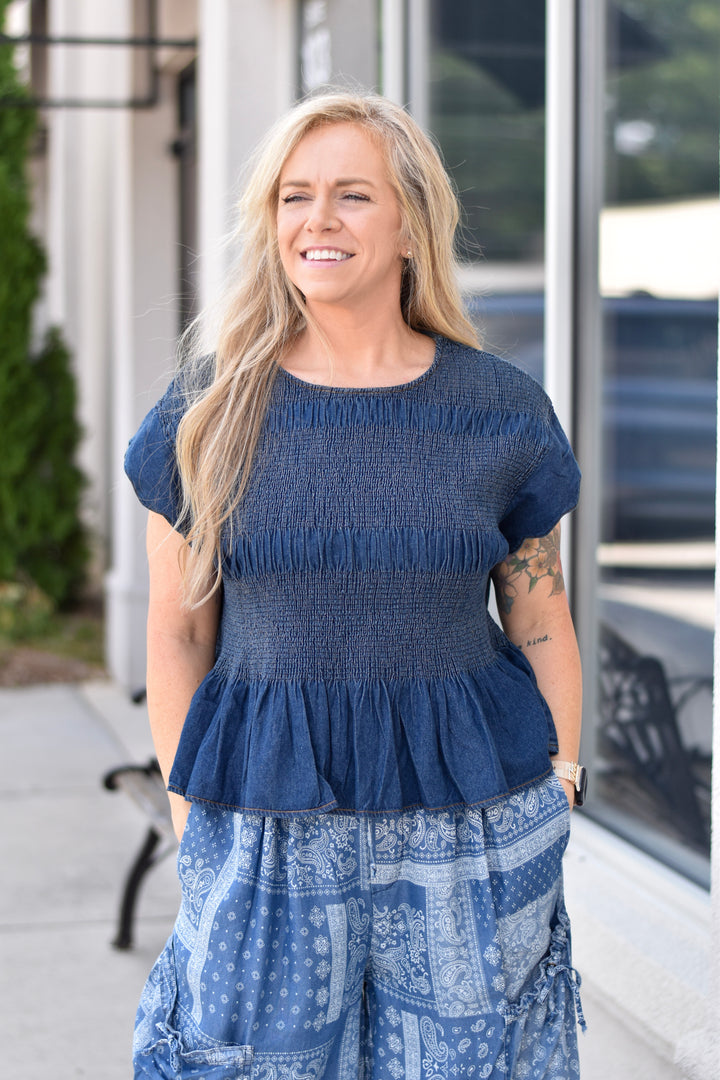 Umgee Indigo Scalloped Top