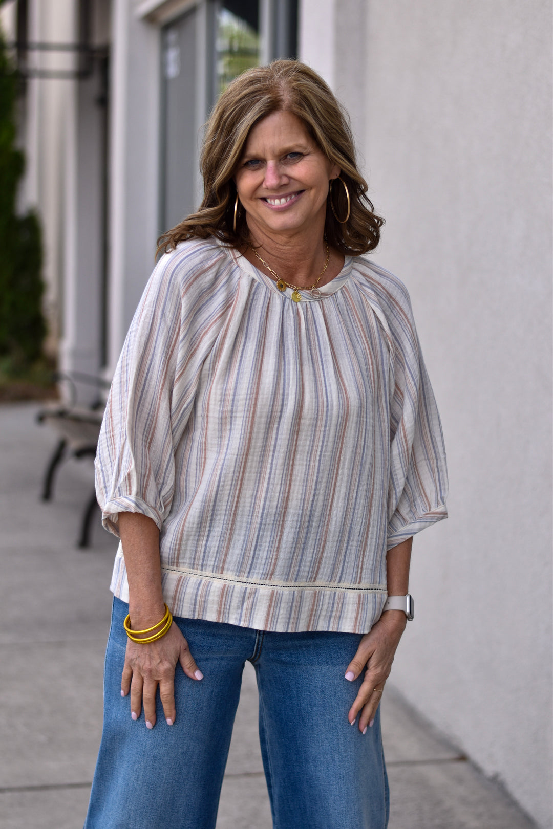 Sunset Stripes Cotton Gauze Blouse
