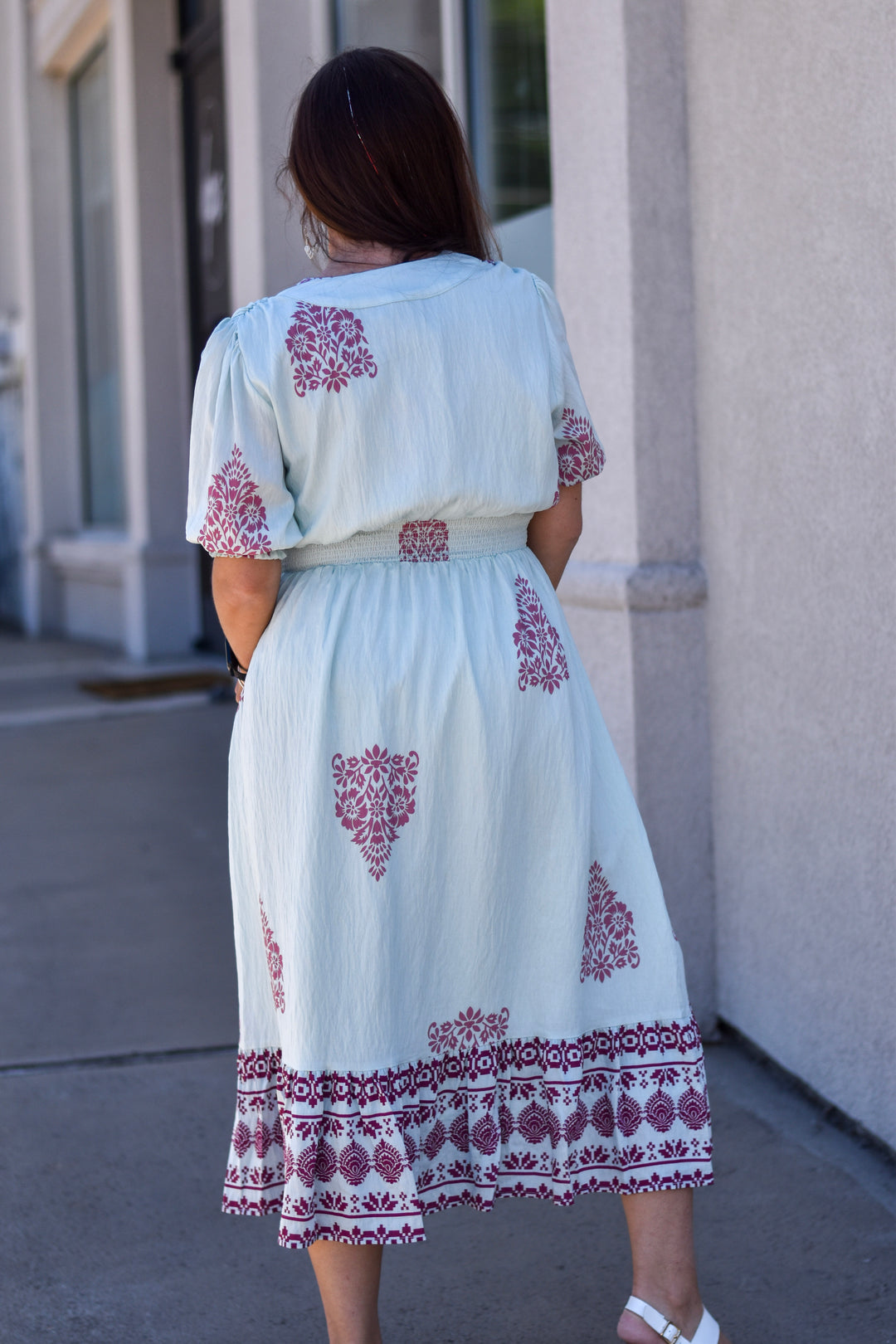 THML Mint to Be Border Print Midi Dress Medium / Mint