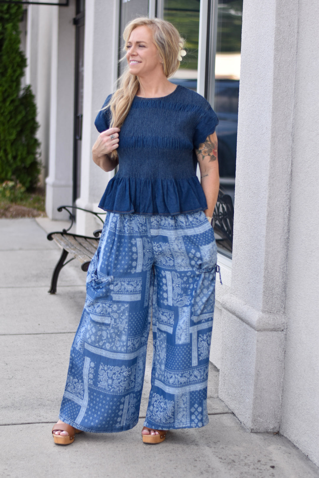 Umgee Indigo Scalloped Top