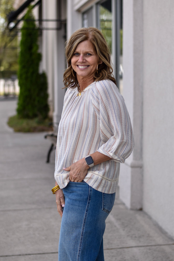 Sunset Stripes Cotton Gauze Blouse