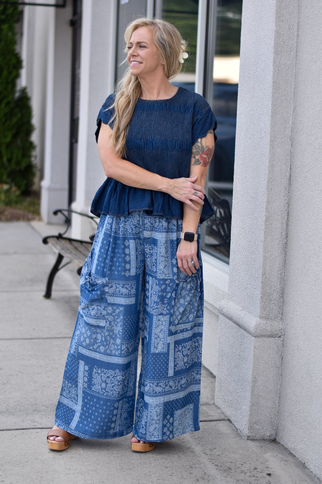 Paisley Tencel Wide Leg Pants