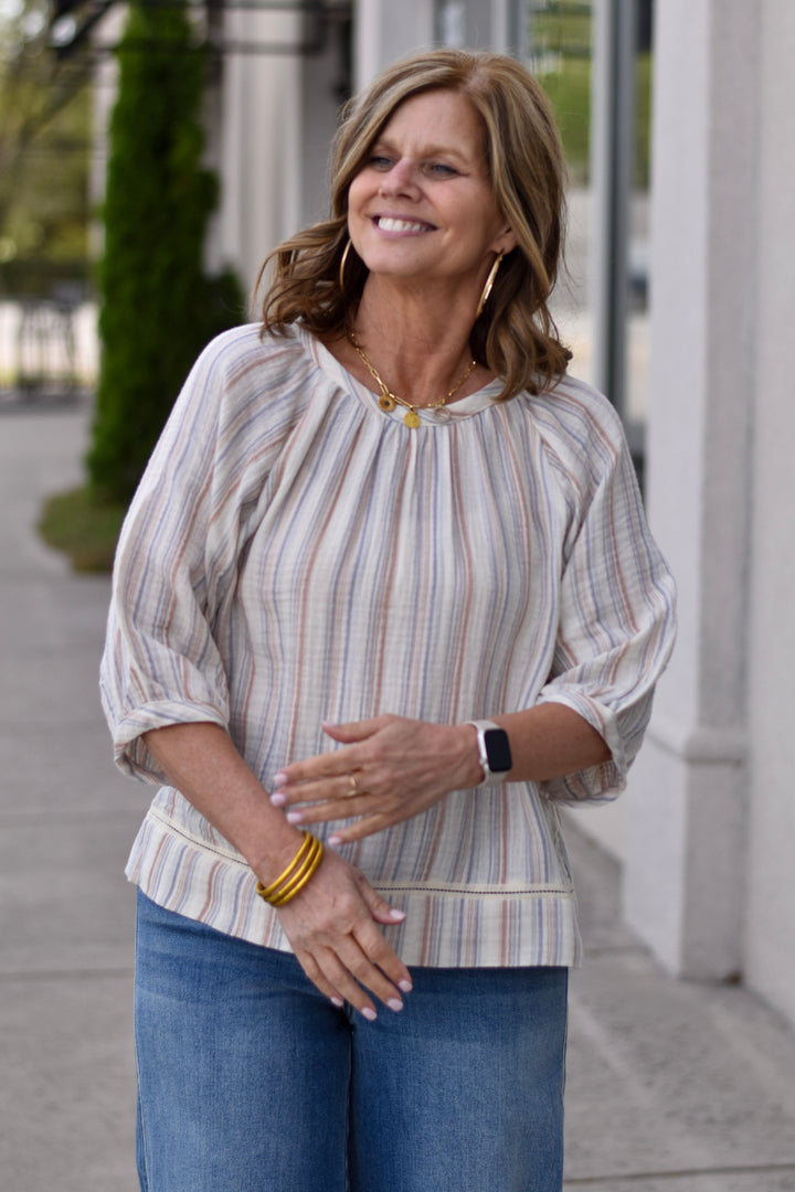 Sunset Stripes Cotton Gauze Blouse