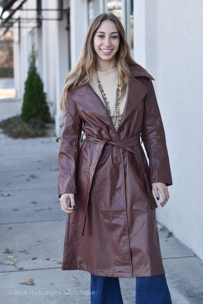 Midnight Faux Leather Trench Coat