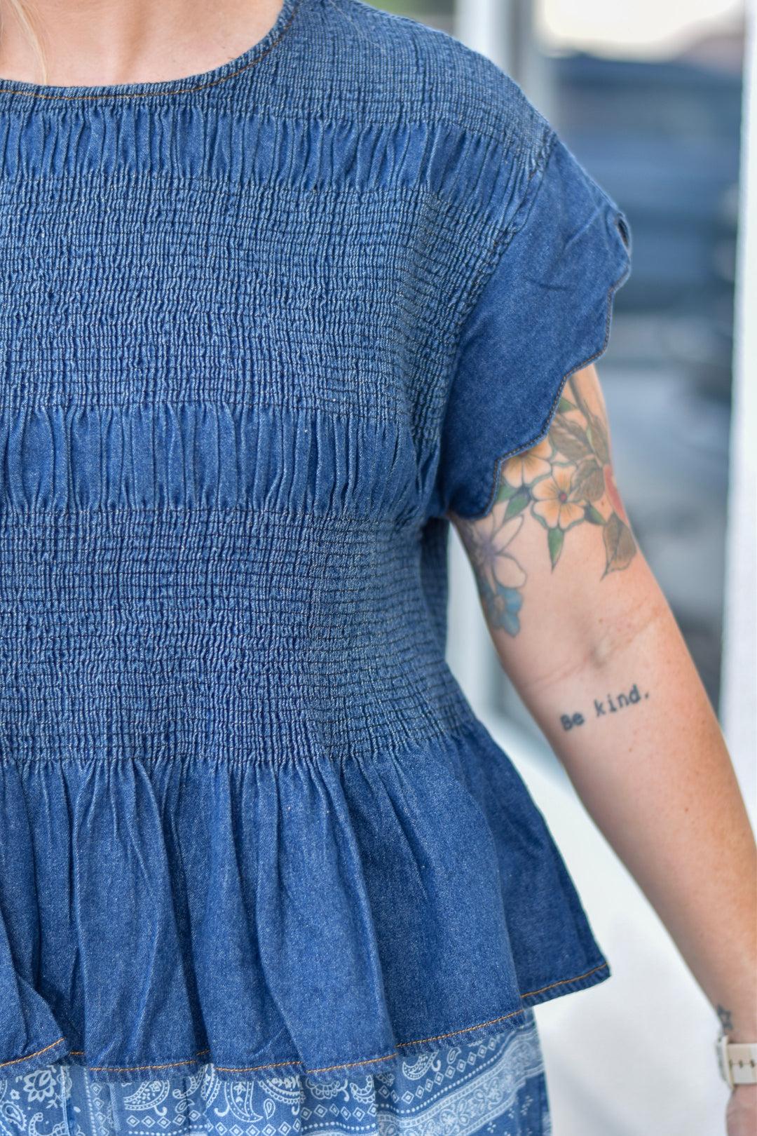 Umgee Indigo Scalloped Top