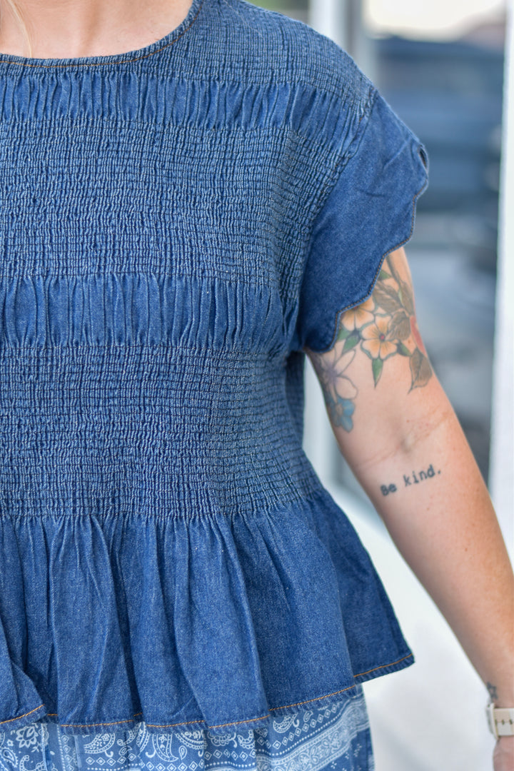 Umgee Indigo Scalloped Top