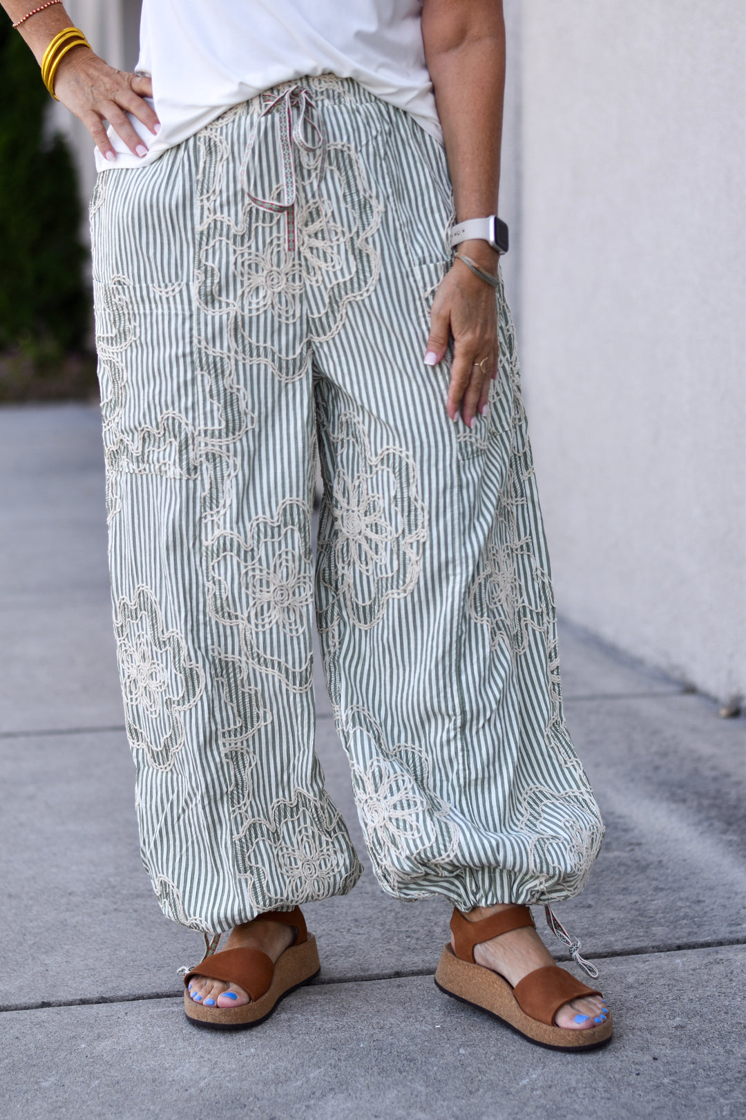 Easel's Wildflower Stripe Embroidered Pants