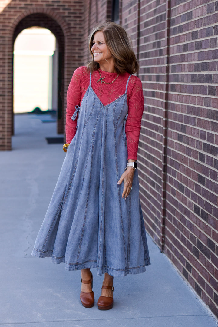 Easel Blue Skies Lace-Up Jumpsuit