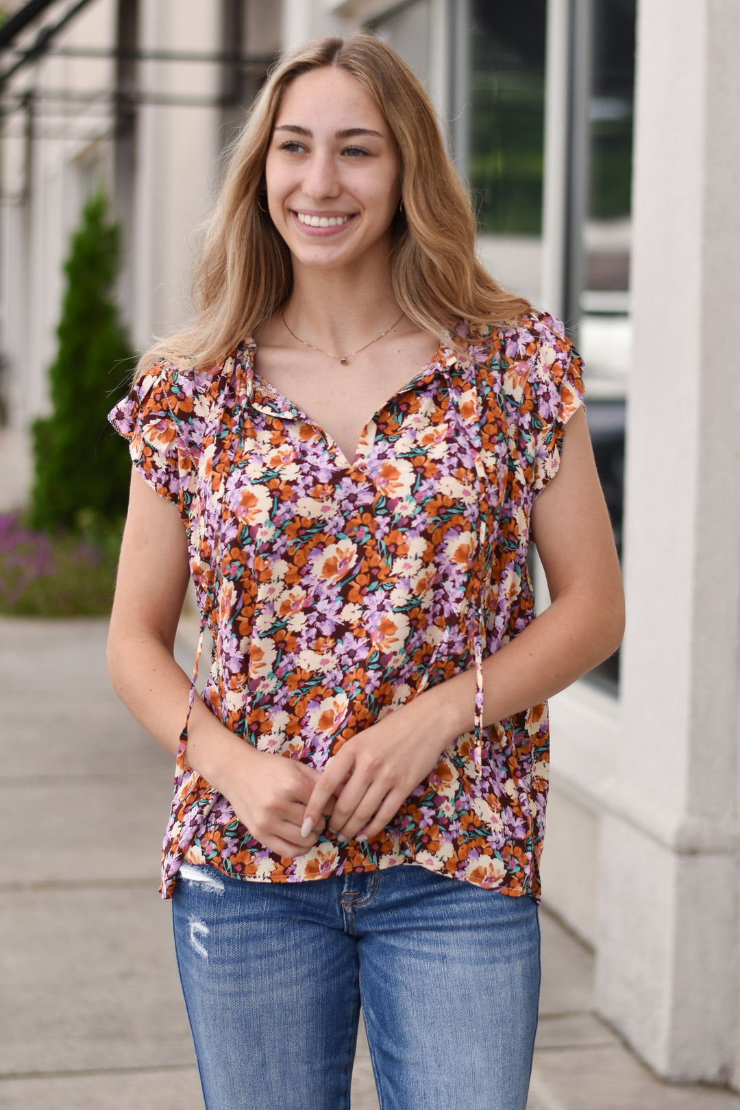 Vintage Floral Ruffle Top