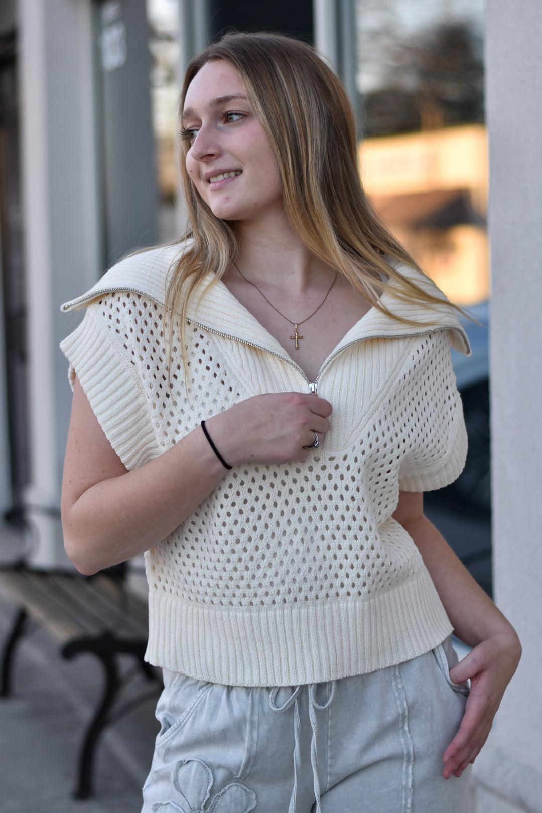 Lila Collared Zip Sweater Top