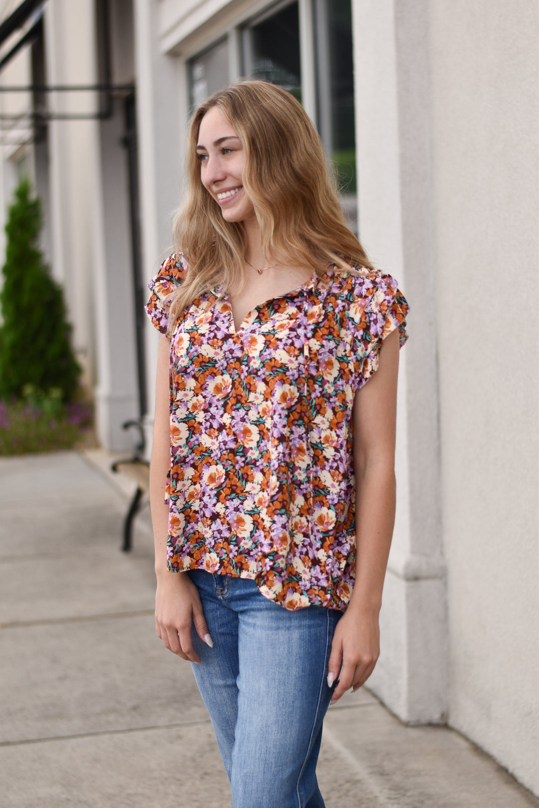 Vintage Floral Ruffle Top