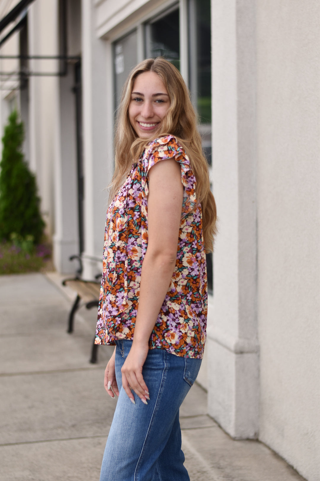 Vintage Floral Ruffle Top