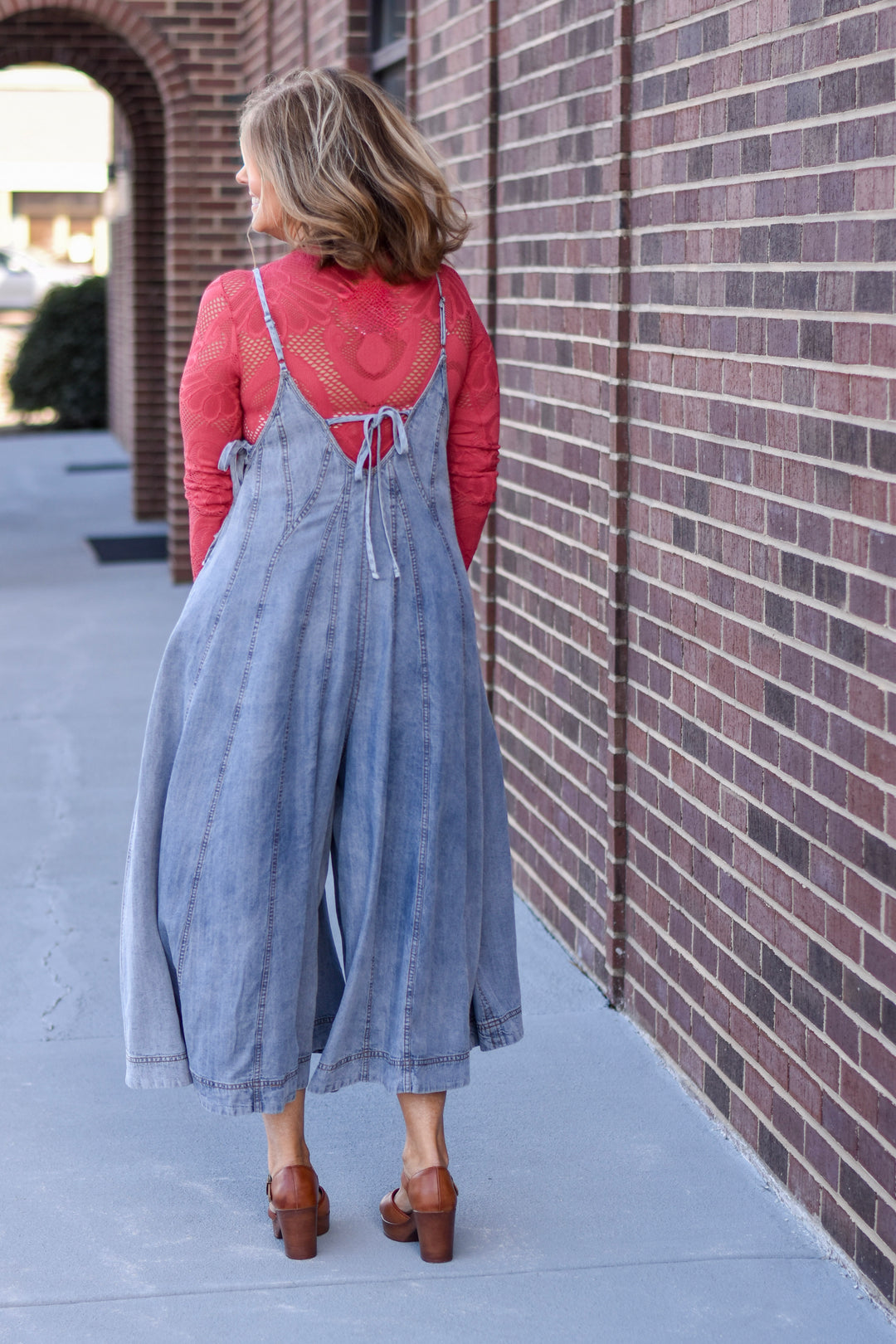 Easel Blue Skies Lace-Up Jumpsuit